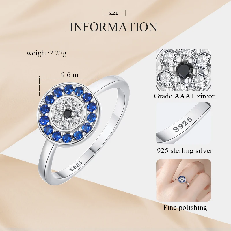 KALETINE, кольца из чистого 925 пробы серебра для женщин, счастливый сглаза, шарм, голубой CZ палец, золотые кольца для мужчин, помолвка, мужские свадебные украшения