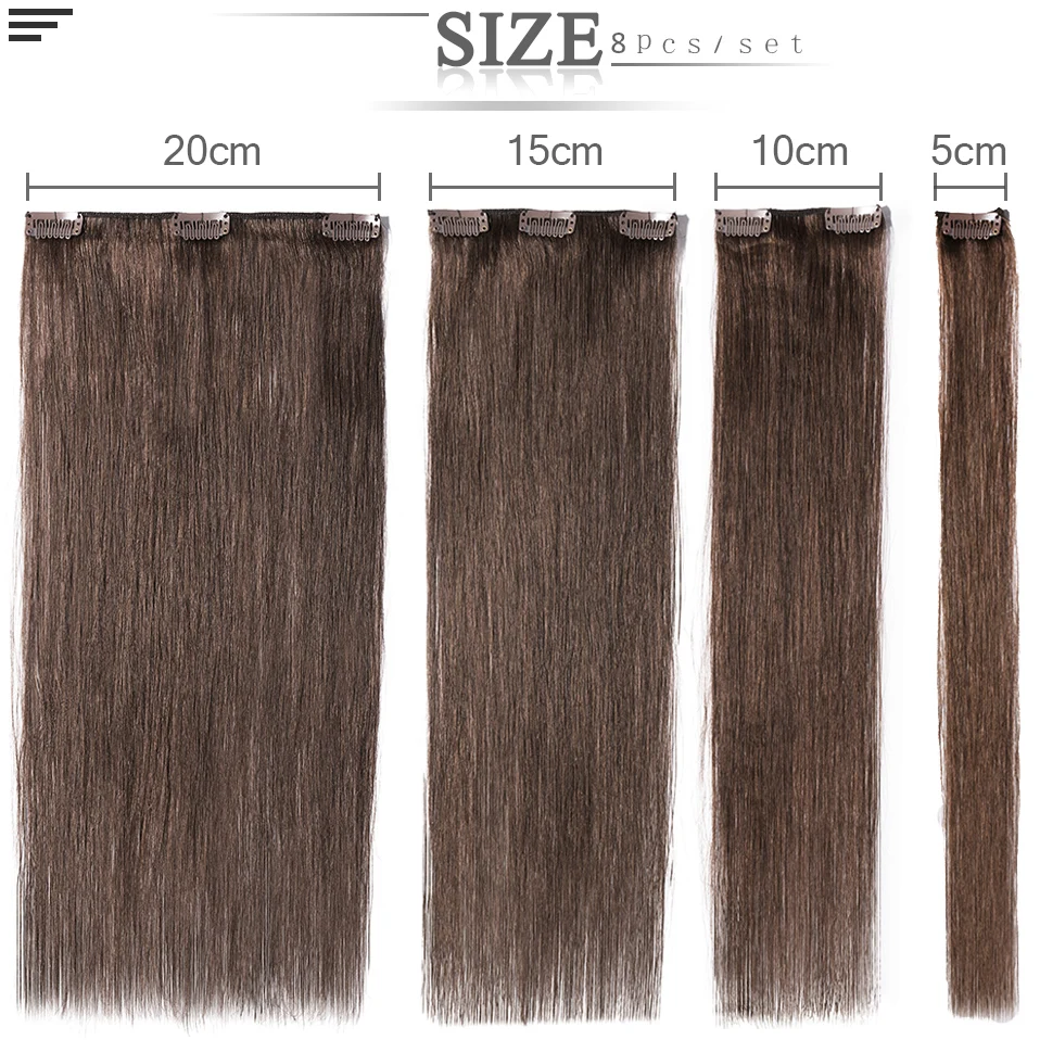 S-noilite-Extensions de Cheveux Naturels Non-Remy à Clips, Noir, Blond, 70g-110g, 10 Pouces, 16 Pouces, 22 Pouces, 8 Pièces/Ensemble