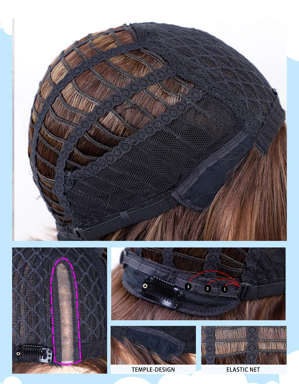 INHAIR кубик синтетический смесь короткие прямые волосы бесклеевой кружевной парик Боб ручная вязка средняя часть смешанные цвета коричневый парики для женщин