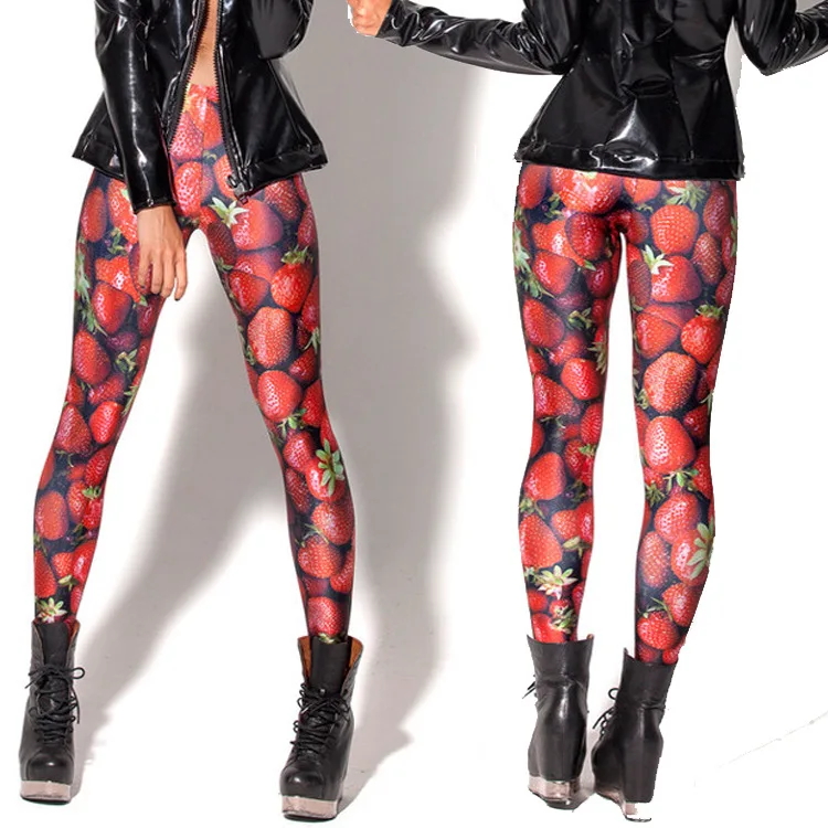 

Europe And America Star Red Strawberry Digital Printing Leggings Capri Pants Women's Europe And America Leggings