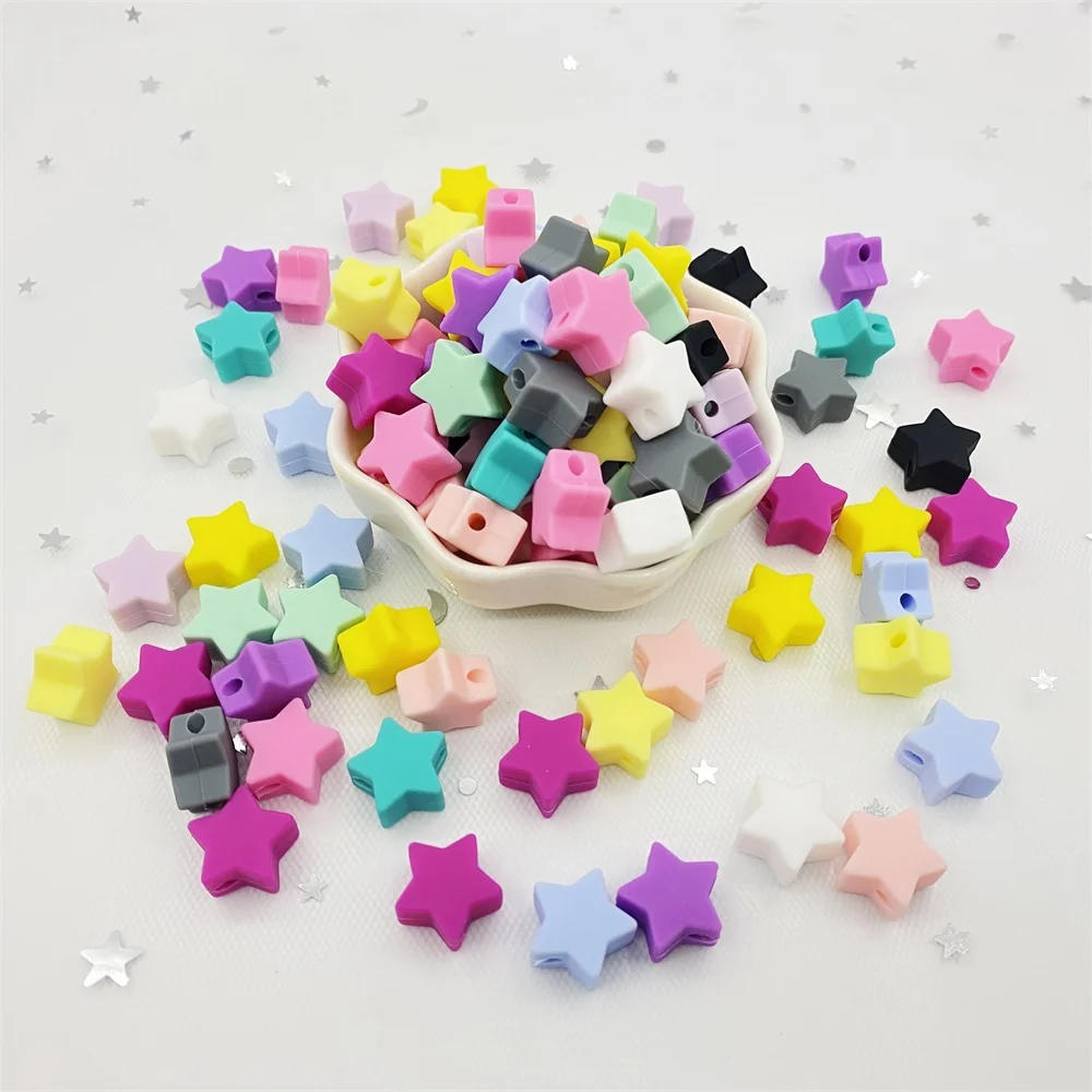 50pcs mini star silicon beads baby teether DIY necklace baby teething toys food grade stars silicone beads 2