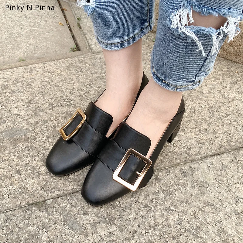 

Shoe Women's 2019 New Style Spring And Summer Shoes Women's Square Buckle Semi-high Heeled Low-Cut Rubber Sole Lazy Slip-on WOME