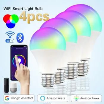 

4pcs E27 B22 220V Smart Wifi Bulb Dimming Light Bulb 9W RGBCW Smart Light Bulb Voice Control Alexa Google Home Tuya/smart Life