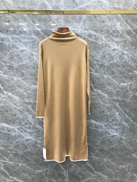 Early autumn new women's wear neck high collar symmetrical pocket decoration long sleeve solid color dress 1005