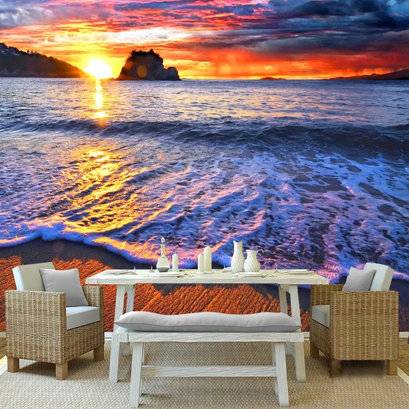 

Drop Shipping Custom Mural Beautiful Sunrise Sunset Seaside Sandy Beach Landscape Bedroom TV Background Wall Art Photo Wallpaper