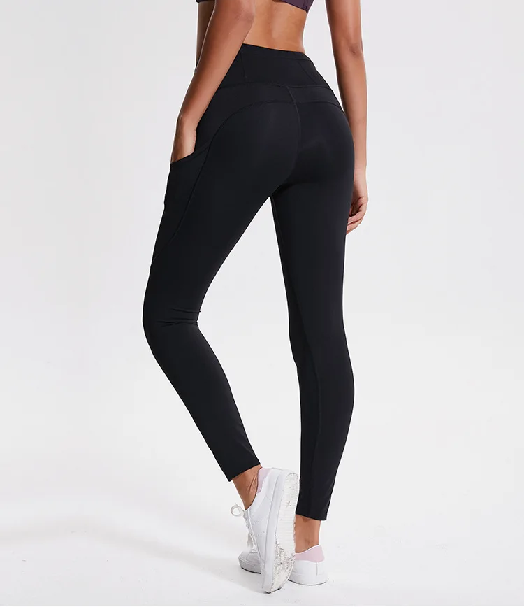 Осень/зима новые штаны для йоги женские Стрейчевые двухсторонние тонкие брюки с высокой талией плоские карманы спортивные штаны для бега
