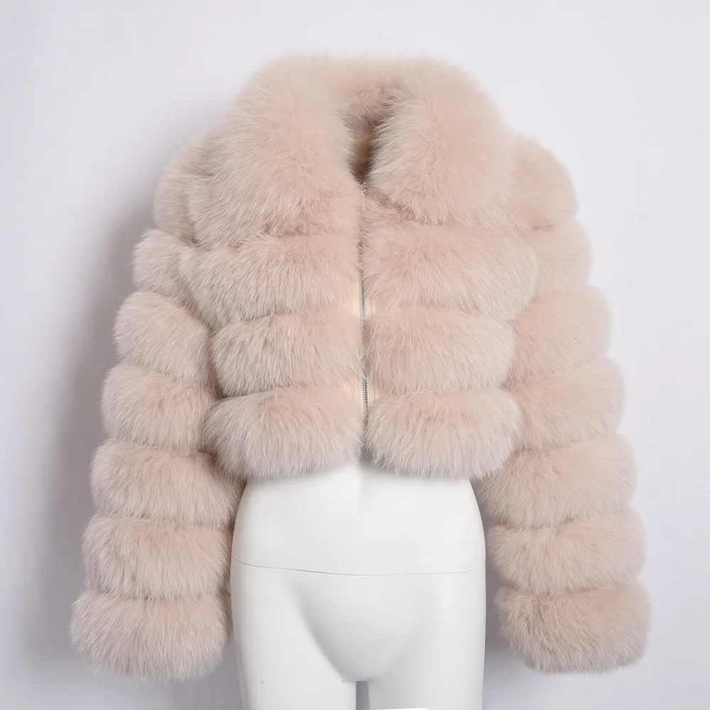 Nude Jancoco Max, Новое поступление, куртки из натурального меха, женская мода, Лисий мех, короткие пальто, зимнее пальто, женская меховая верхняя одежда S7636 - Цвет: Nude