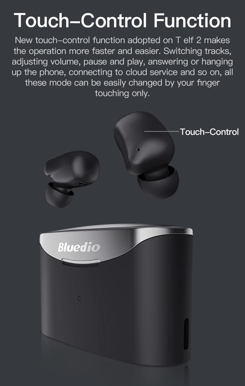 Bluedio T-elf 2 TWS беспроводные Bluetooth наушники стерео спортивные наушники Водонепроницаемая гарнитура с зарядным устройством с микрофоном