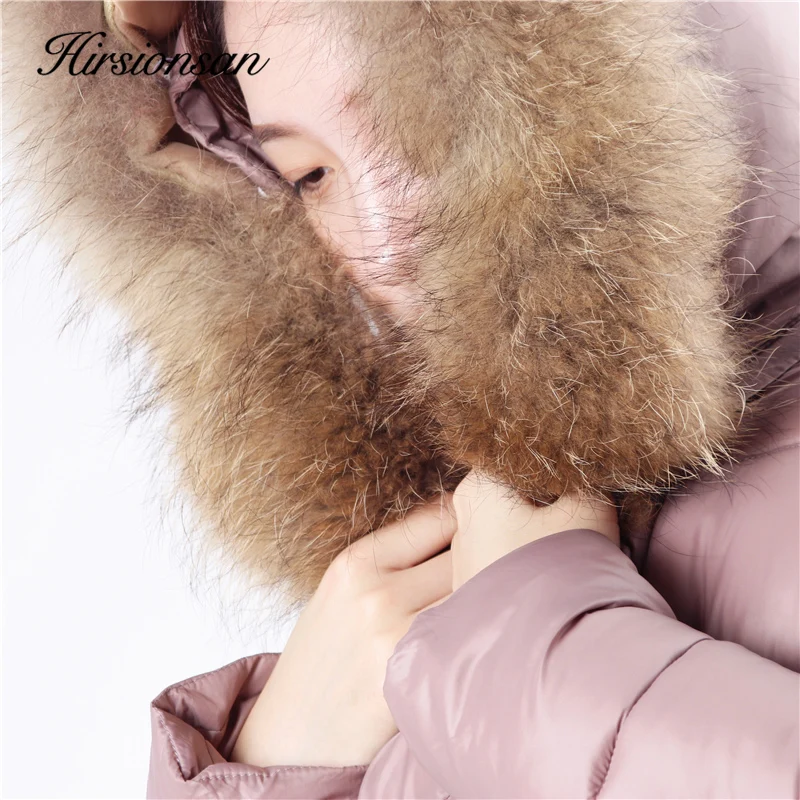 Hirsionsan, зимнее пальто для женщин, норка, натуральный мех, воротник с капюшоном, утолщенная, ветрозащитная, теплая, для девушек, длинная, тонкая, куртка с хрустальной подвеской