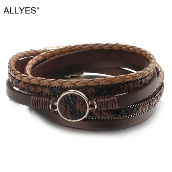 

ALLYES Boho Braided Leather Bracelet for Women Fashion Retro Multilayer Leopard Charm Bracelets Female Jewelry