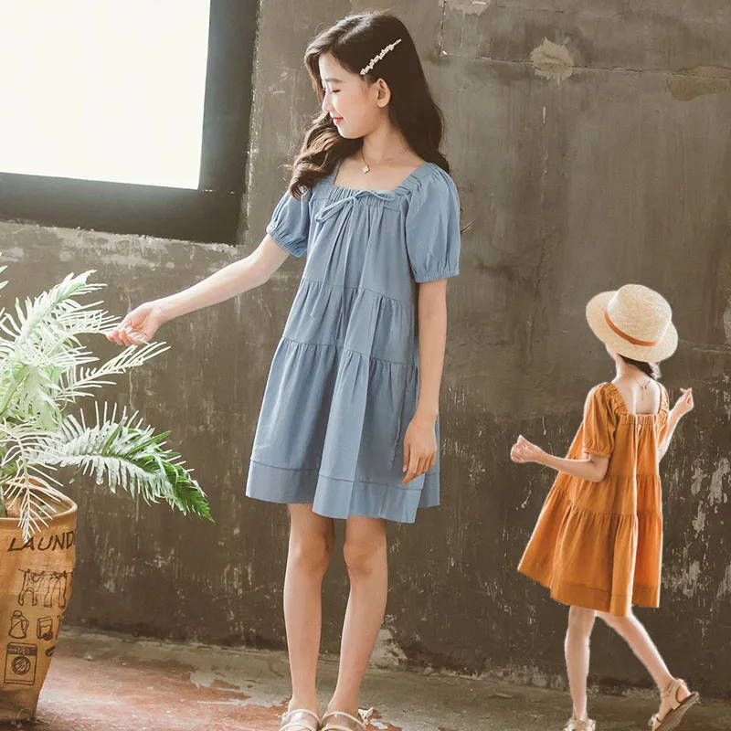 Платье для девочек-подростков Новинка лета 2021 хлопковые детские милые платья
