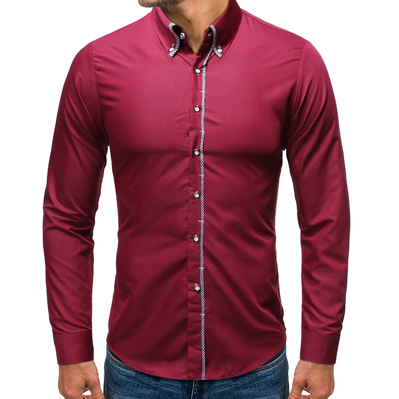 5306-Wine red Однобортная, с отворотом, тонкая, с длинным рукавом, мужская рубашка, европейский размер, новинка, осень и зима, деловая, в полоску, повседневная, с длинным рукавом - Цвет: 5306-Wine red