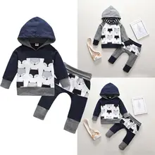 Одежда для маленьких мальчиков Осенняя толстовка с капюшоном из 2 предметов длинные штаны Повседневная осенне-зимняя хлопковая одежда для маленьких мальчиков От 0 до 4 лет