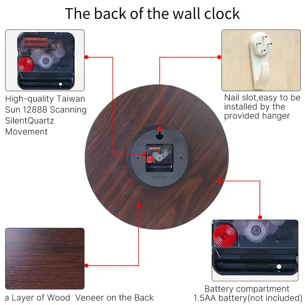 Знаменитое место декорации модные шикарные часы, деревянные настенные часы для гостиной Кабинета спальни, бесшумные круглые Настенные часы