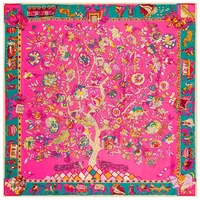 100% Silk Scarf Women Large Shawls Stoles Life Tree Print Square Scarves Echarpe Fashion Foulards Femme Wrap Bandanas 130*130CM 1