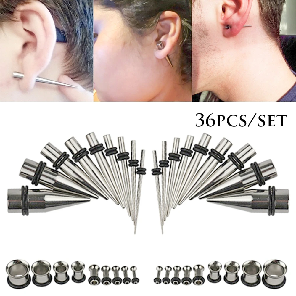 36pcs Lot Ear Stretching Kit Expander Ear Gauge Tapers Ear Plugs Acrylic 14G-00G 