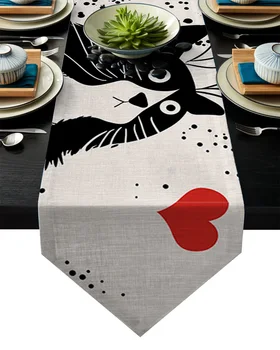 

Black And White Cat Hotel Family Dinner Table Flag Kitchen Table Decoration Table Runner