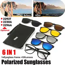 6 in 1 Clip On Sunglasses with Polarized Mirror Flat Night Vision Magnetic Lens Clips Optical Myopia Glasses 2292T/2230A/2296A