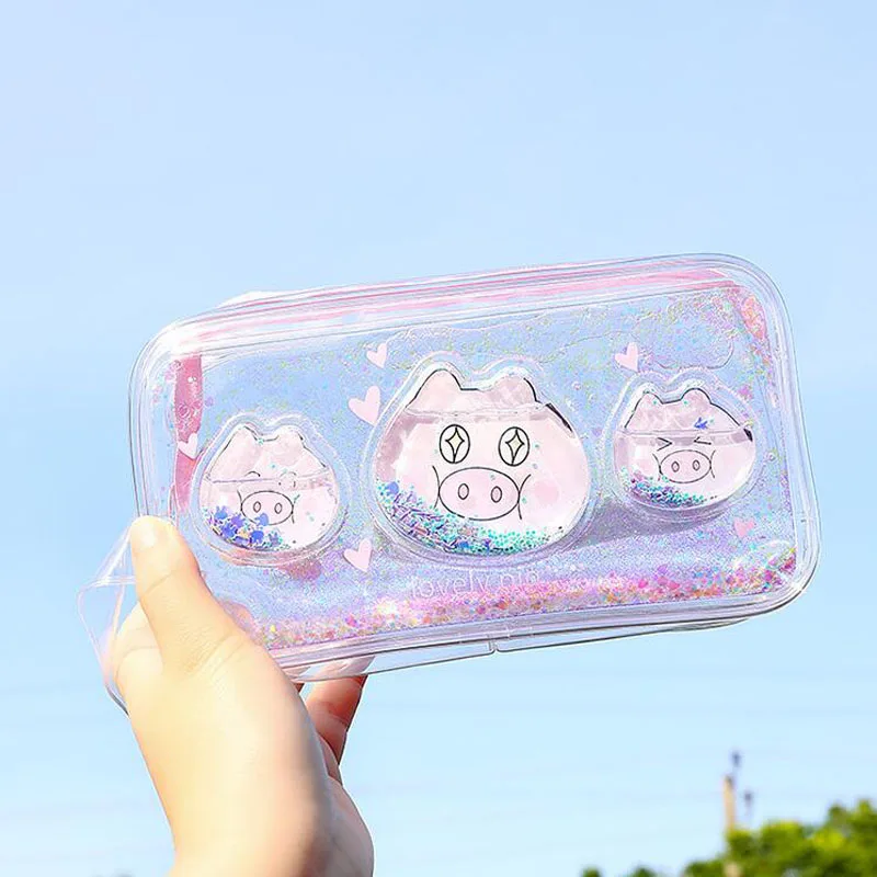 

1pcs/sell Cute Pencil Case Halloween Quicksand Oil PVC Transparent Pattern School Supplies Student Stationery Box Christmas Gift
