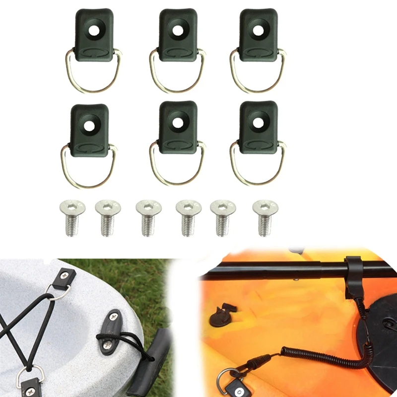 New 6PC Canoe Kayak D Rings Fitting Outfitting Fishing Rigging Bungee Kit Accessory with Screws