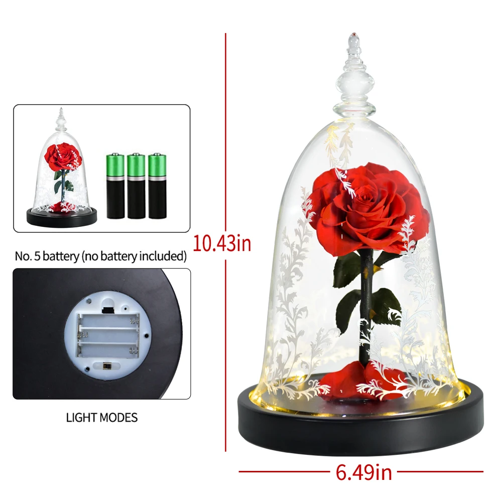 Beauty and The Beast Preserved Roses In Glass Forever Eternal Rose Flowers Christmas Valentine Gifts for Girls Mother Gift_voghion.com