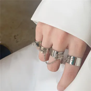 Cool Hip Pop Rings Multi-layer Adjustable Chain Four Open Finger Rings Alloy Man Rotate Rings for Women Party Gift 2