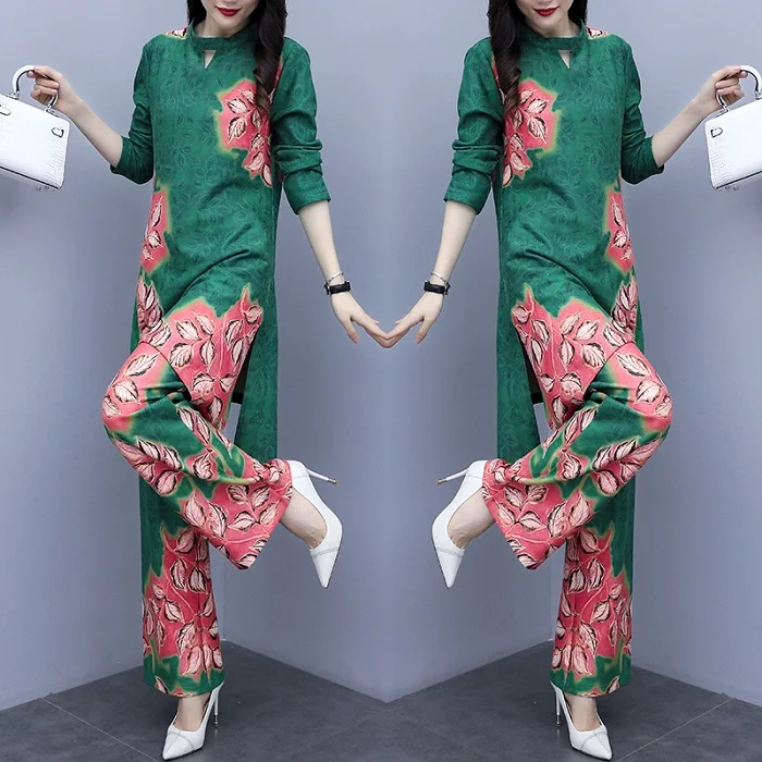 Вьетнам aodai платье для женщин традиционная одежда aodai набор длинный Цветок Печать Топ+ брюки костюм наборы Женские китайские наборы - Цвет: color2