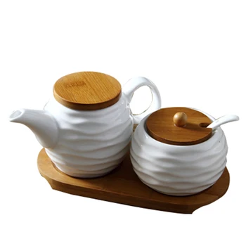 

Ceramic Kitchen supplies oil pot seasoning pot set seasoning box salt sugar bowl pepper sauce vinegar jars ZM918