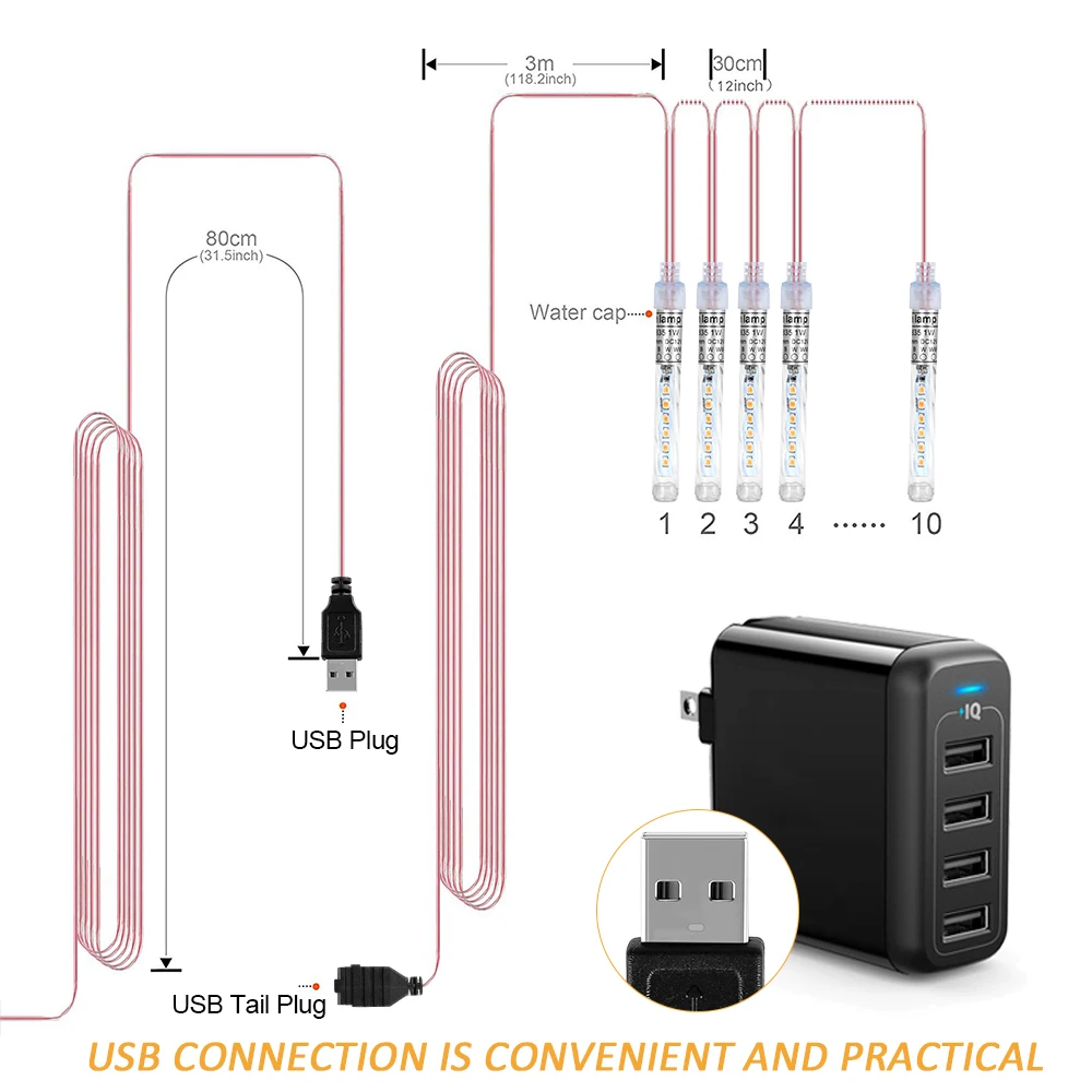 Ice Bar 8 Modes LED Flashing String Light Strobe Light USB Connectable Waterproof Pendant Light for Wedding Party Xmas Decor D20