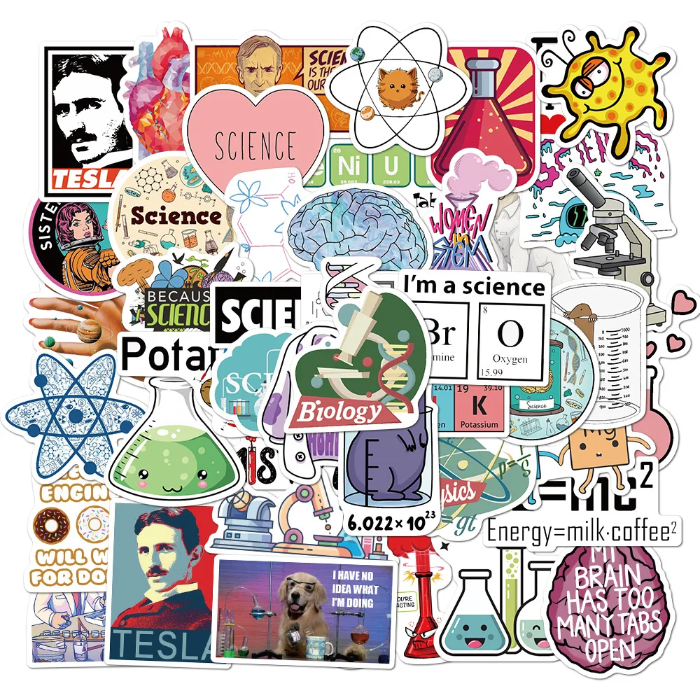 50Pcs Science Experiment Chemical Programming Stickers For Laptop Phone Luggage Waterproof Stationery Sticker Decals Kids Toy | Мобильные
