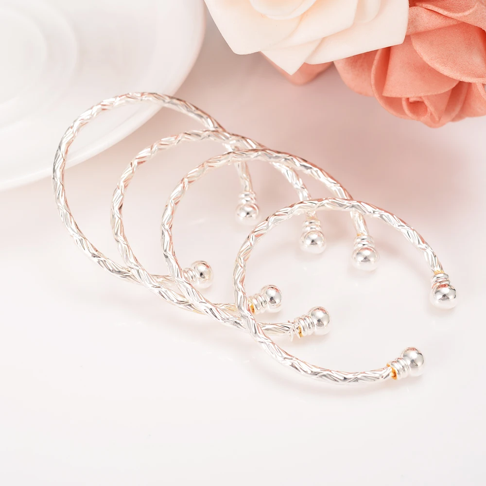 Small silver plated Bracelet&Bangles for Baby/Girls/Boy Charm Beads Bracelet Small Bell/Heart Jewelry Child Party Gifts 3