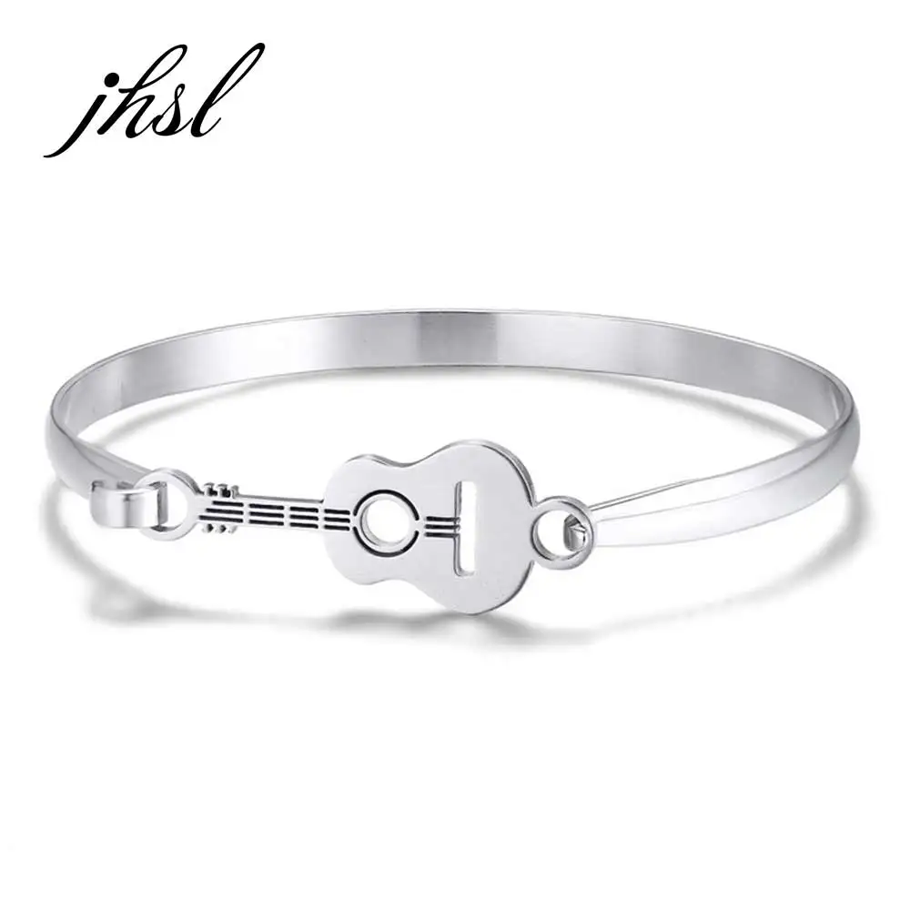 

JHSL Men Statement Bracelets Bangles with Guitar Charm Stainless Steel Silver Color Fashion Jewelry New Arrival 2019