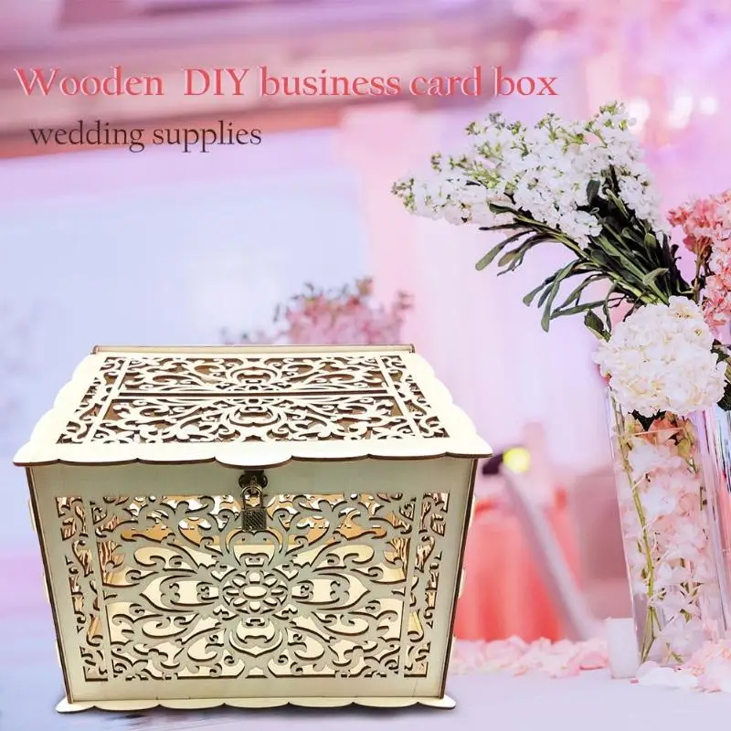  DIY Wooden Wedding Cards Storage Box Invitation Letter Case Hollowed Box Wedding Decoration Party S - 4.00047E+12