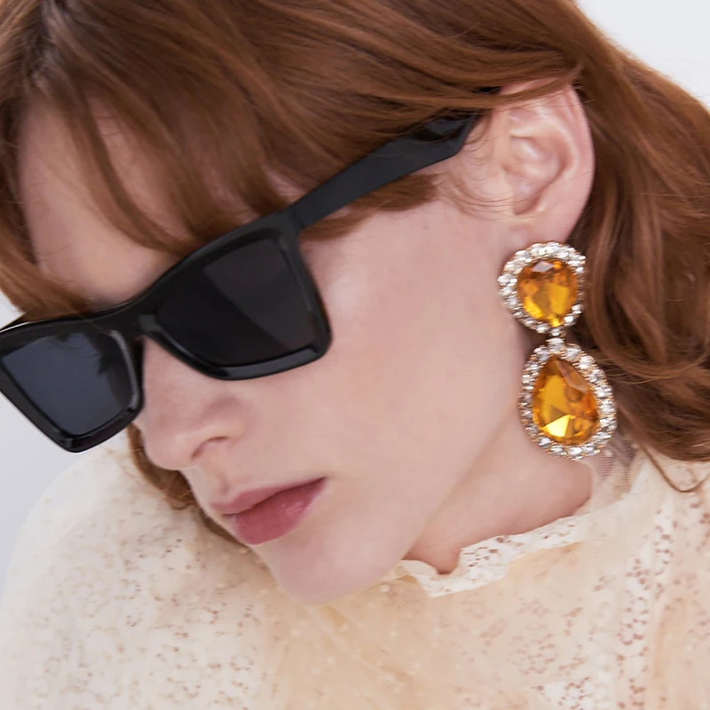 

FASHIONSNOOPS New Full Crystal Drop Earrings Women Brand Fashion Jewelry ZA Design Rhinestone Women's Dangling Earrings Femme