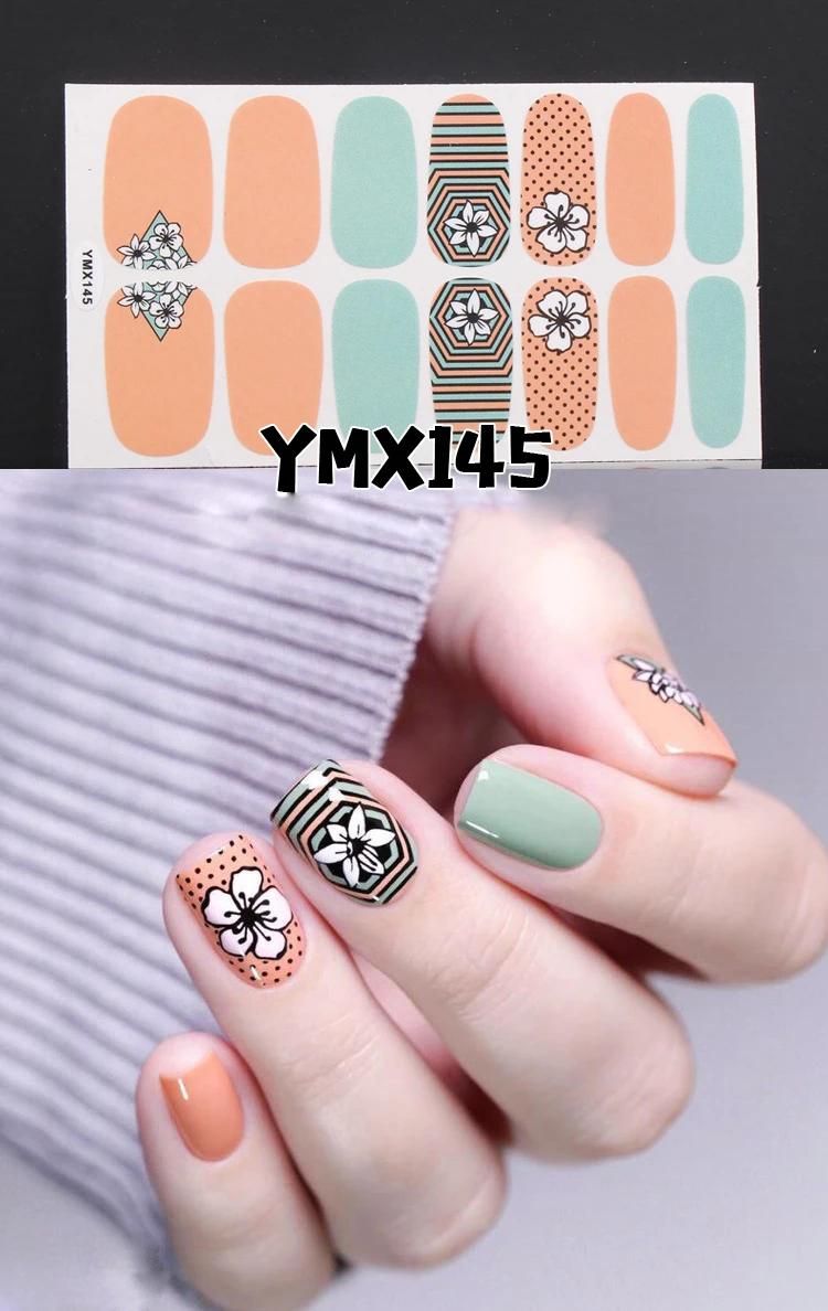 YMX145 14 стикеров для нейл-арта, Цветная Клейкая наклейка, сделай сам, маникюрный Сияющий лак для ногтей с блестками, полоски, обертывания, аксессуары для женщин - Цвет: YMX145