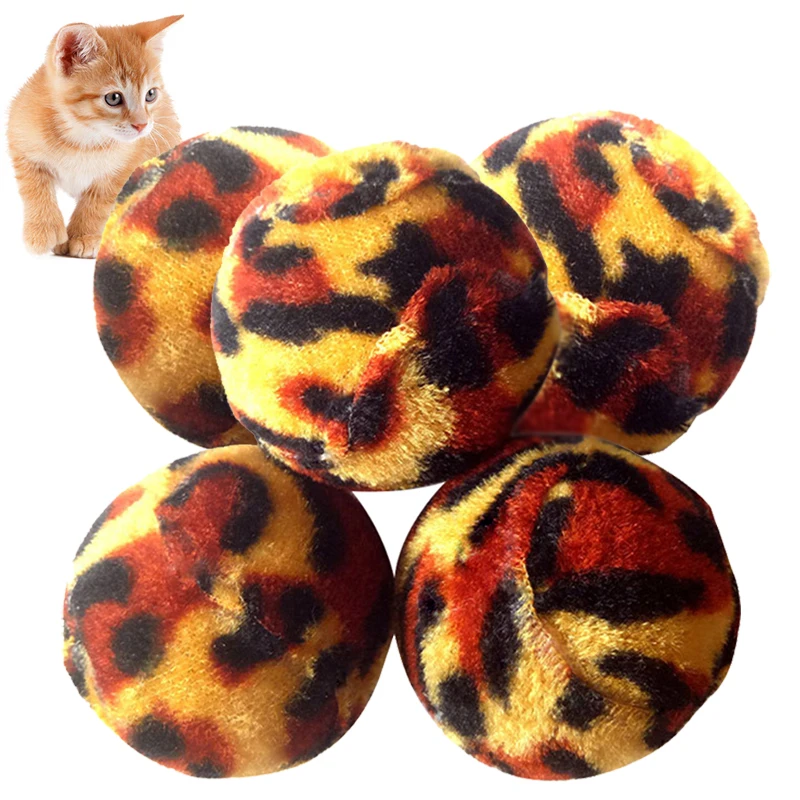 Cat Ball Plush Pom 5PCS Mini Leopard Print Toy Balls Kitten Chewing Toys Interactive Chasing Pet Supplies | Дом и сад