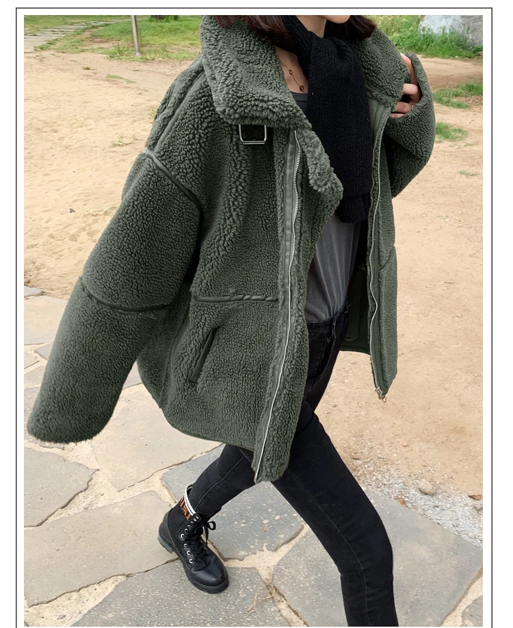 Winter Short Jacket Women's New Style Fashion Korean-style Loose-Fit ke li rong Lambs Wool Thick Fur Sheep Shearing