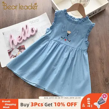

Bear Leader Girls Cute Dresses New Summer Kids Cartoon Bunny Dress Denim Casual Outfits Kids Embroidery Clothes Children Suits