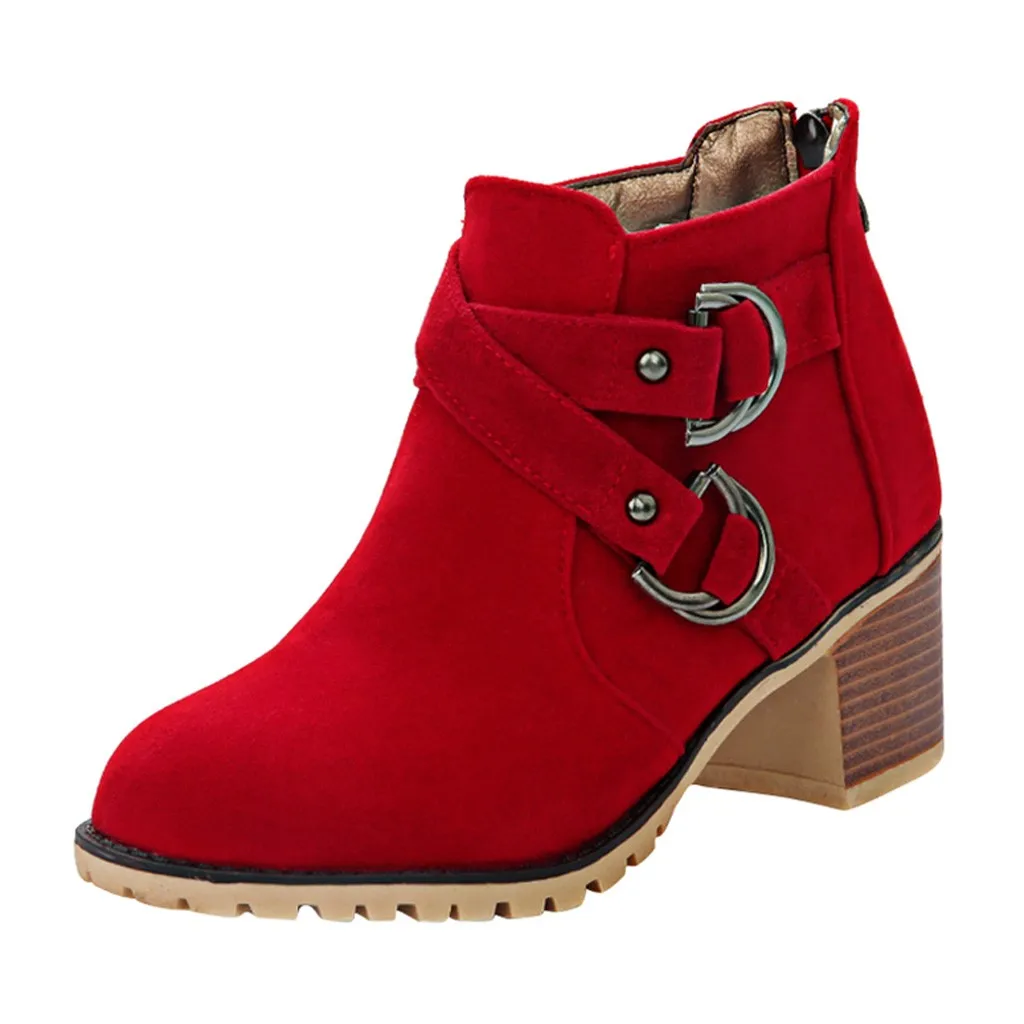 Женская обувь; коллекция года; сезон осень-зима; женские повседневные ботинки; ботинки до середины икры; военные ботинки; женская обувь на квадратном каблуке; Цвет Красный