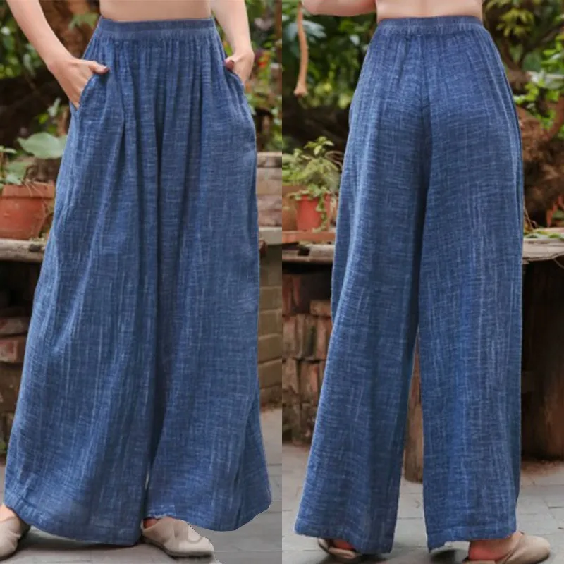 Plus Size Women's Wide Leg Pants ZANZEA Casual Elastic Waist Long Pantalon Palazzo Fashion Summer Trousers Female Solid Turnip Plus Size Women's Wide Leg Pants ZANZEA Casual Elastic Waist Long Pantalon Palazzo Fashion Summer Trousers Female Solid Turnip