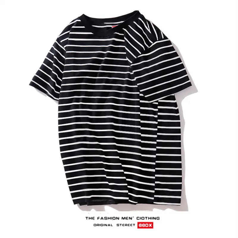 black T-shirt Черно-белая полосатая одежда с высоким воротником для мужчин и женщин, четырехсезонная футболка с длинными рукавами, короткая футболка, Осенний подарок бойфренду - Цвет: black T-shirt