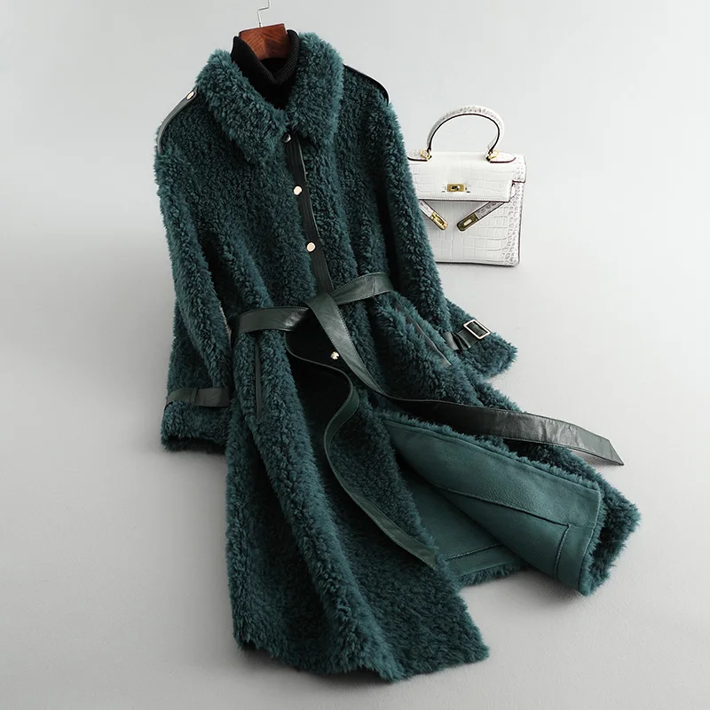 OFTBUY, зимняя женская куртка, Натуральная шерсть, овчина, шуба, толстая, теплая верхняя одежда, натуральный мех, пальто с поясом, повседневная, модная, уличная одежда