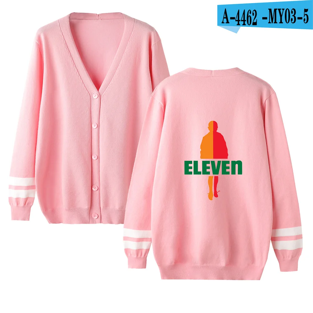 pink New Casual v-neck Cardigan Kpop Cute Stranger Things Sweater men/women Sweater stranger things Cardigan Sweater pink tops - Цвет: pink