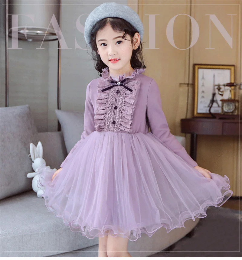 only dress Wonder/платье принцессы для девочек; элегантное модное зимнее платье для девочек; коллекция года; Кружевной Костюм принцессы с длинными рукавами; Одежда для девочек - Цвет: only dress