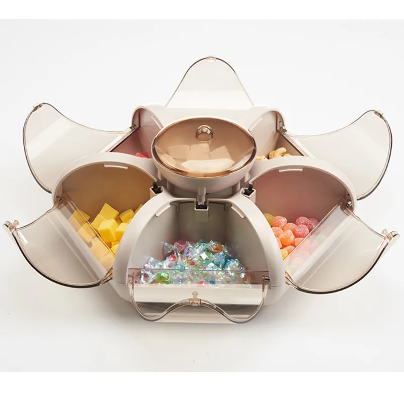 

Automatically Open Fruit Tray Household Modern Living Room Tea Table Dried Fruit Plate Grid With Lid Candy Snack Storage Box