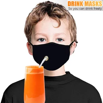 

1Pcs Unisex Kids Solid Color Face Mask Dustproof Reusable Washable Mouth Face Cover With Drinking Straw Hole Mascaras faciales
