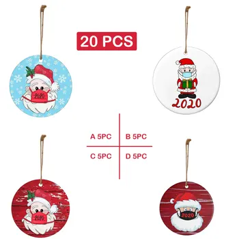 

20PC 2020 Christmas Ornament Hanging Shape Decoration Santa Claus Snowman Wearing A Face Mask Decorate Christmas tree Home Decor