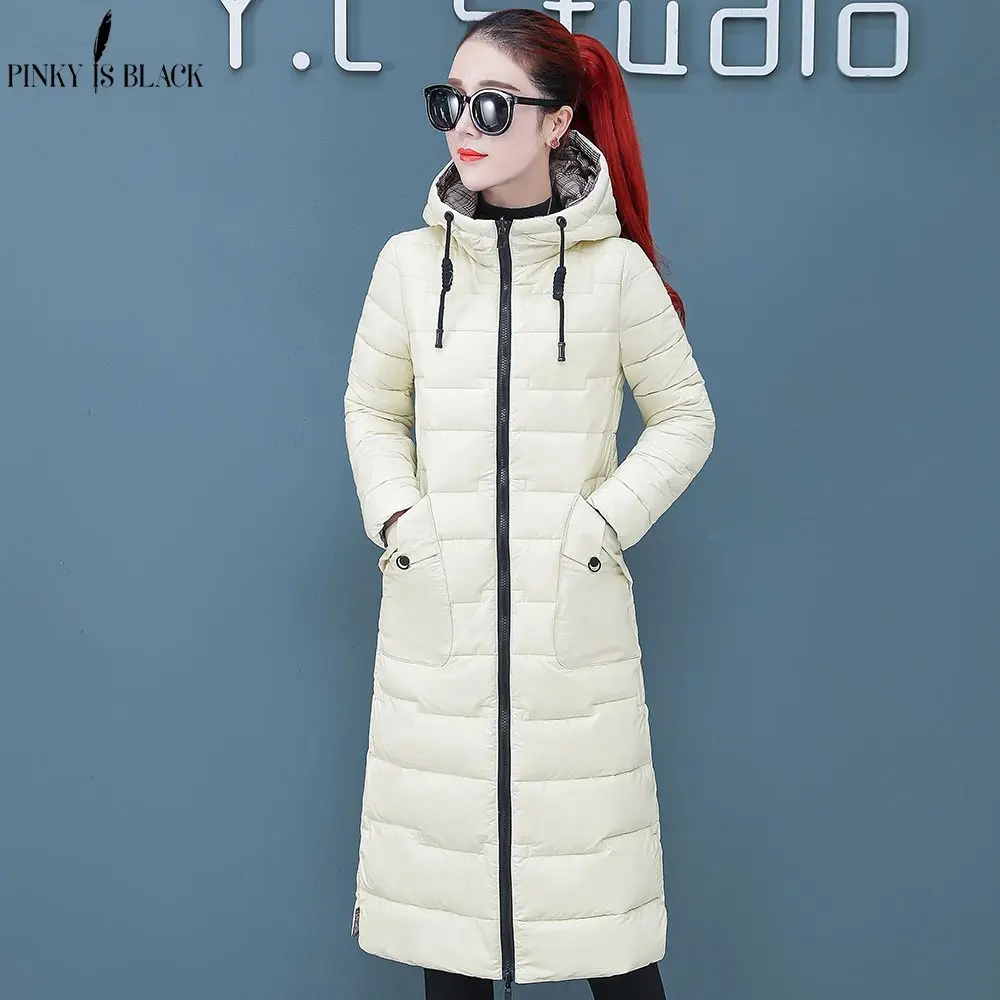 PinkyIsBlack новая зимняя Двусторонняя одежда длинная теплая Утепленная зимняя куртка для женщин с капюшоном верхняя одежда из хлопка для женщин зимнее пальто
