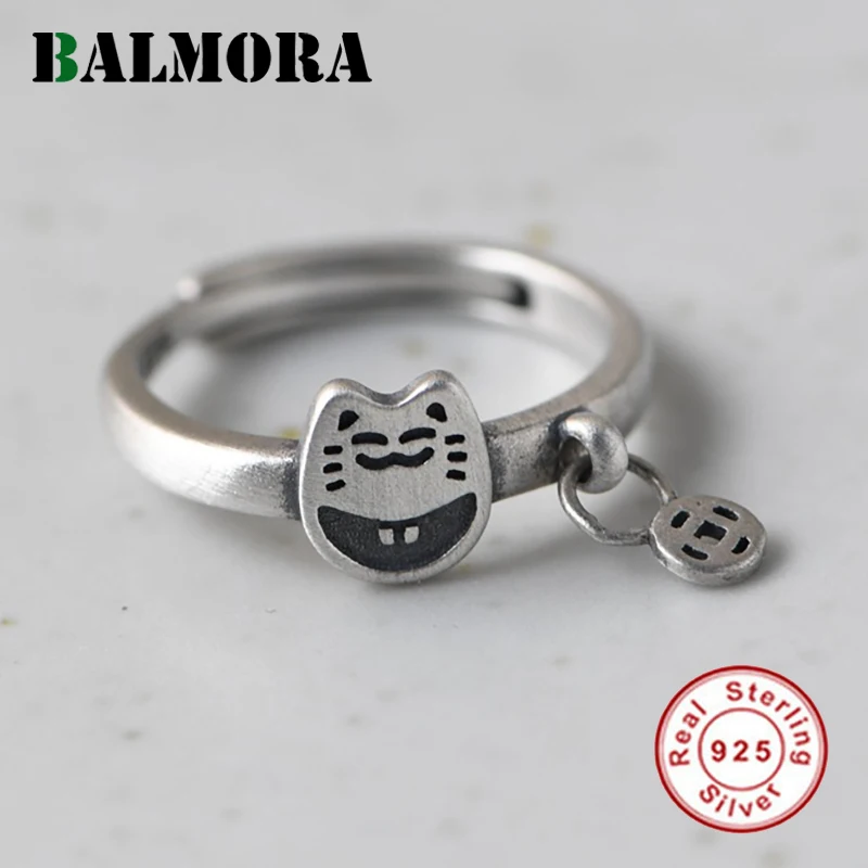 Bild von BALMORA 100% Pure 925 Sterling Silver Cute Cat Rings For Women Open Silver Ring Finger Ring Valentine's Day Gift Fashion Jewelry