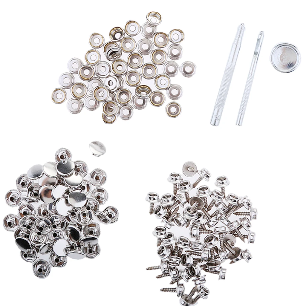 

153Pcs Stainless Steel Boat Marine Cover Fastener Snap 15mm Screw Kit with Installation Tool